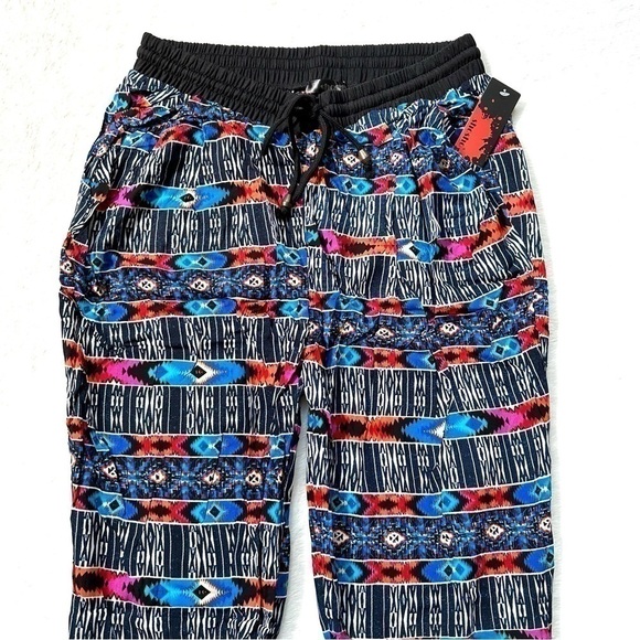 Multicolor Abstract Print Lightweight Rayon Pants Size L - Picture 1 of 10